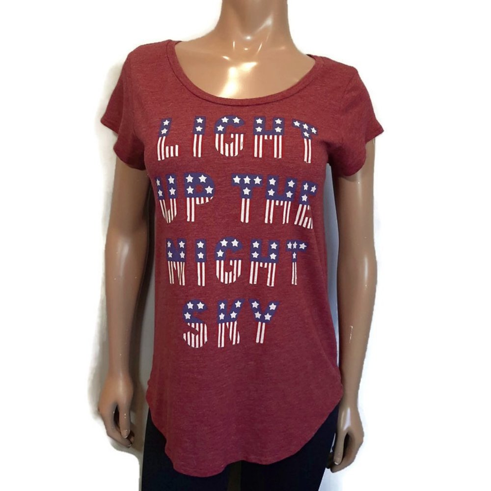 Lucky Brand Maroon Short Sleeve Tee with American Flag Lettering